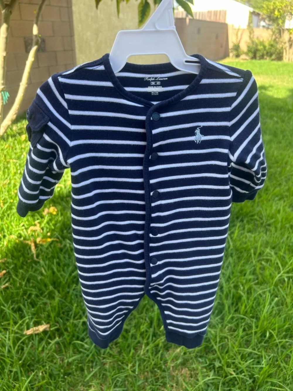 Ralph Lauren Navy & White Striped Baby Footie